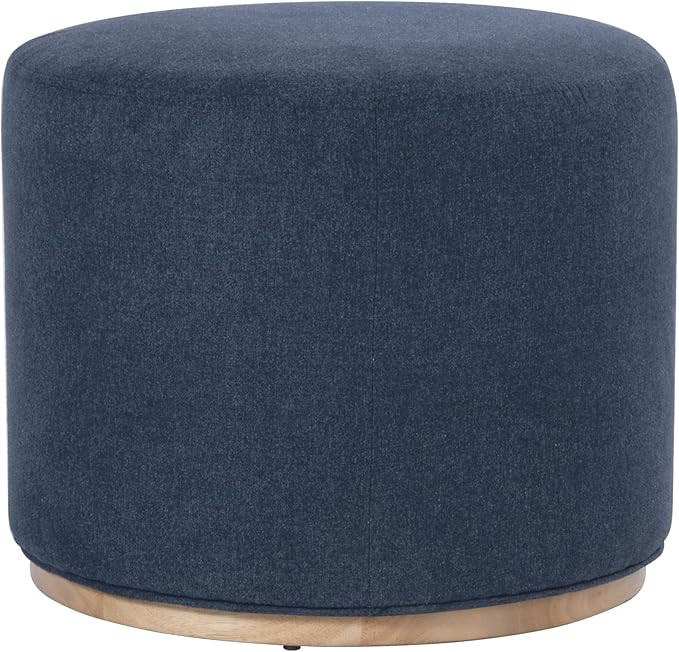 Spatial Order Woven Ottoman with Wooden Base – 22” Round Upholstered Footrest, Blue Woven Fab... | Amazon (US)