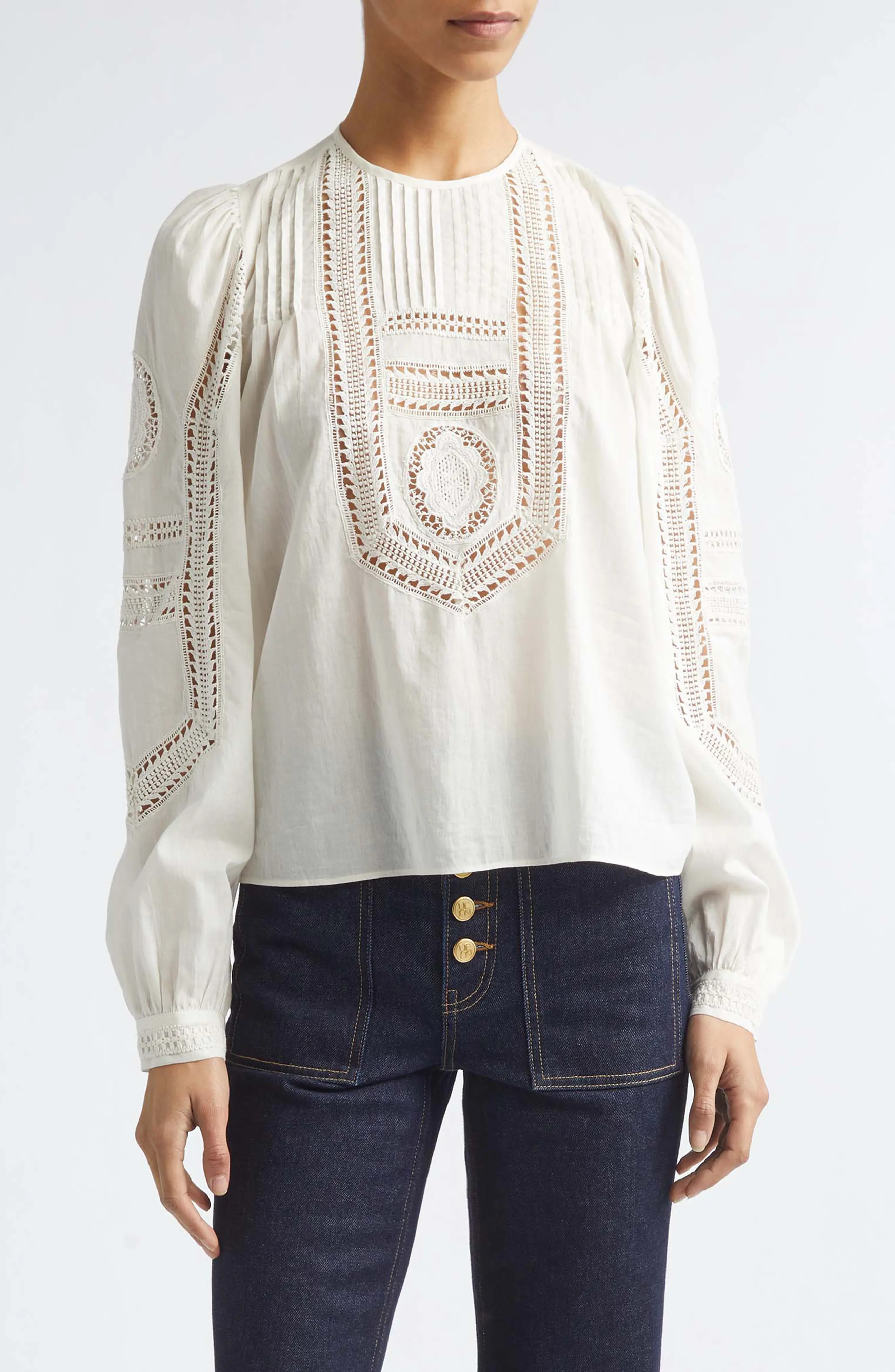 Ulla Johnson Marlowe Long Sleeve Cotton Top in Pristine at Nordstrom, Size 16 | Nordstrom