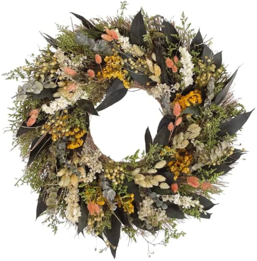 ANDALUCA 20 in Preserved Eucalyptus & Dried Flowers Natural Wreath (Floral Blooms) | Amazon (US)
