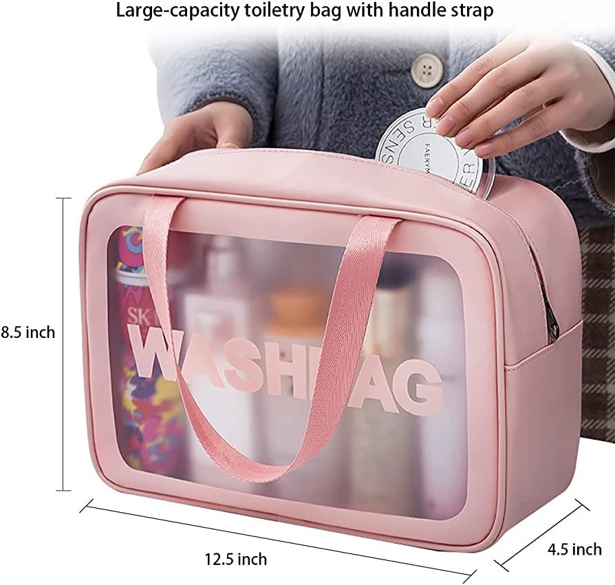 Travel Toiletry Bag for women and men, Matte Translucent Toiletry Bag with with Handy Handle, Mak... | Amazon (US)