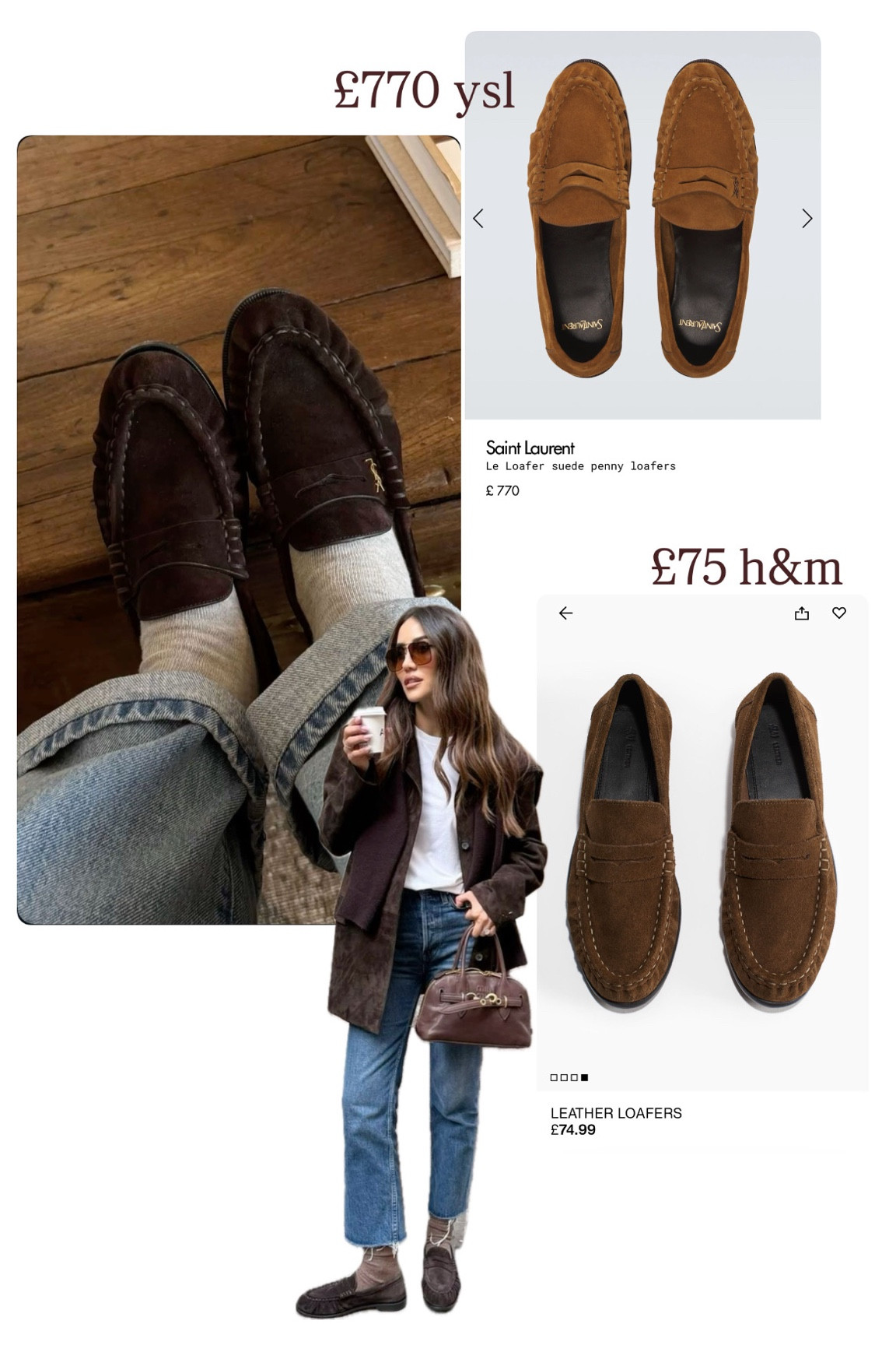 Brown suede loafer dupe! Ysl, h&m 

#LTKstyletip #LTKuk #LTKshoes