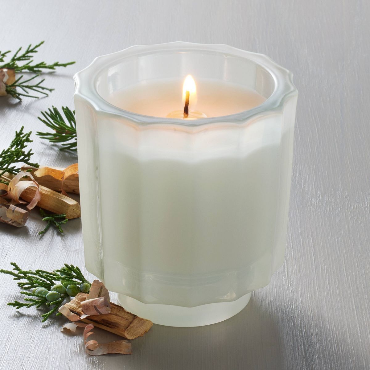 Milky Glass Fireside Spruce Mini Jar Christmas Candle Ivory 4.6oz - Hearth & Hand™ with Magnoli... | Target