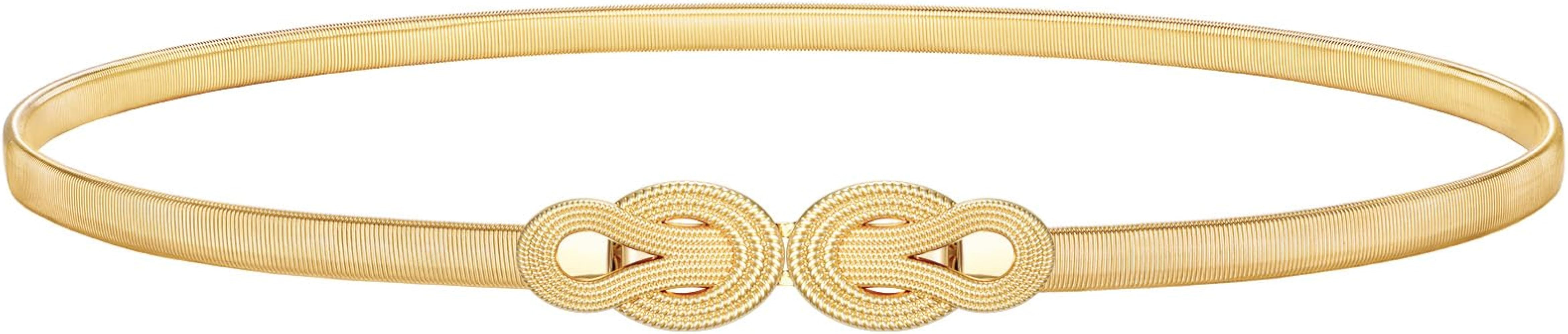 VONMELLI Women's Skinny Metal Cinch Belt for Dress Stretch Thin Waist Belt Gold/Sliver Elastic Be... | Amazon (US)