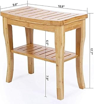 Bamboo Shower Bench Seat Wooden Spa Bath Deluxe Organizer Stool With Storage Shelf For Seating Ch... | Amazon (US)