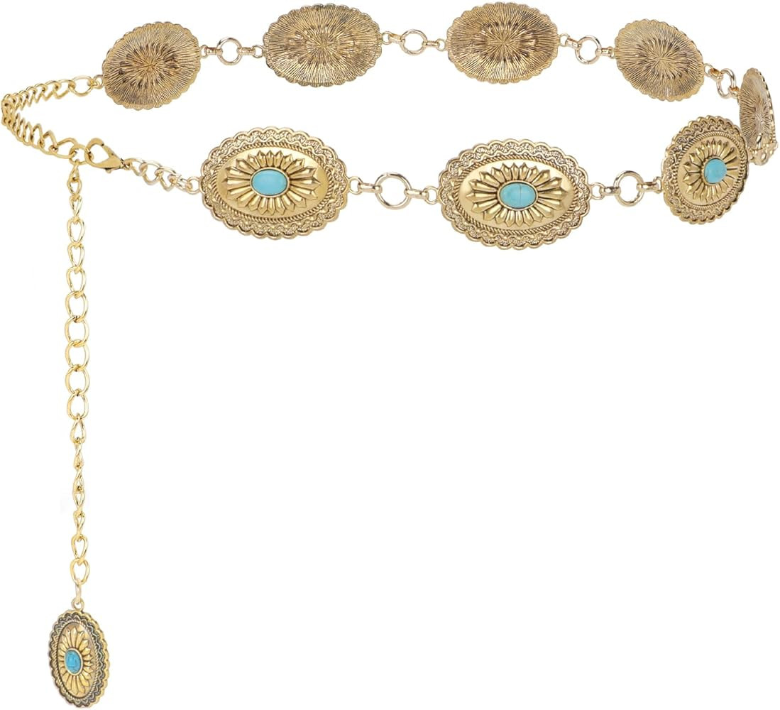 XZQTIVE Women Boho Chain Belts For Dresses Jeans Western Cowgirl Waist Links Belt Adjustable Meta... | Amazon (US)