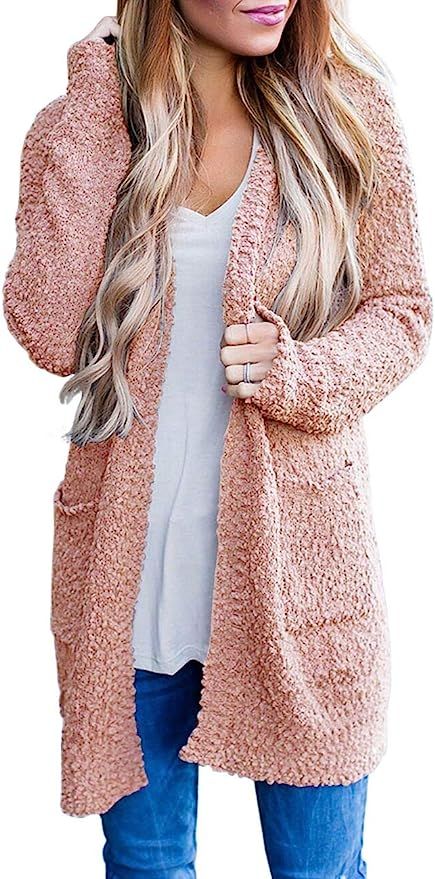 MEROKEETY Women's Long Sleeve Soft Chunky Knit Sweater Open Front Cardigan Outwear with Pockets | Amazon (US)