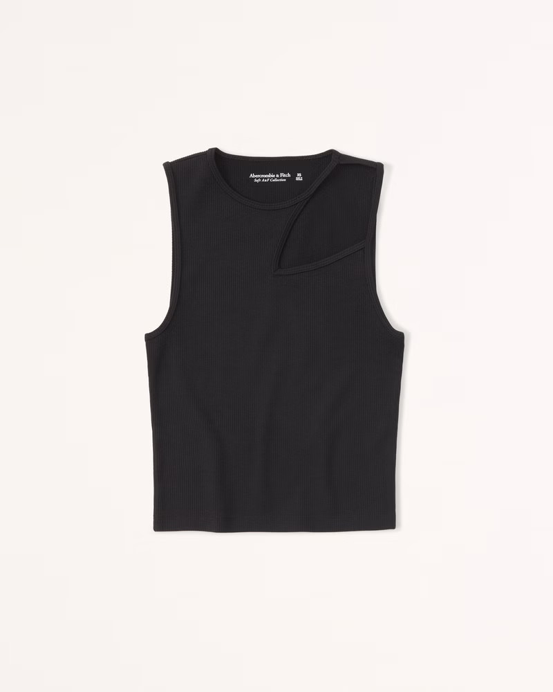 Seamless Rib Fabric Cutout Tank Black Top Tops Black Tank Summer Outfits Beach Outfits | Abercrombie & Fitch (US)