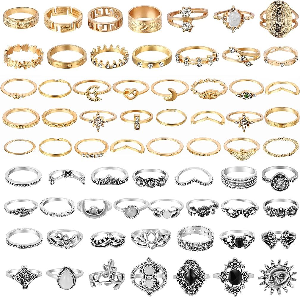 PANTIDE 67Pcs Vintage Knuckle Rings Set Stackable Finger Rings Midi Rings for Women Bohemian Holl... | Amazon (US)