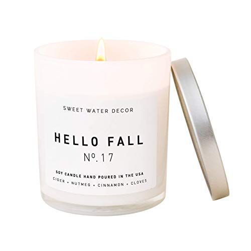 Amazon.com: Sweet Water Decor Hello Fall Candle | Cinnamon, Apples, and Clove Autumn Scented Soy ... | Amazon (US)