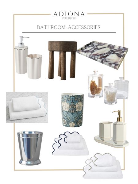 Bathroom essentials 

Marble tray, bathroom wooden stool, antique stool, scalloped towels, bathe room waste bin, apothecary jars 

#LTKSaleAlert #LTKHome #LTKStyleTip