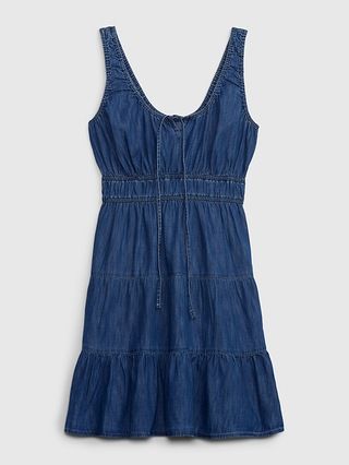 100% Organic Cotton Denim Tiered Mini Dress with Washwell | Gap (US)