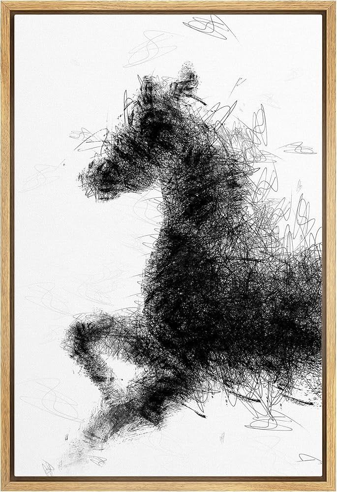 IDEA4WALL Framed Canvas Print Wall Art Ink Scribble Style Black & White Horse Silhouette Animals ... | Amazon (US)