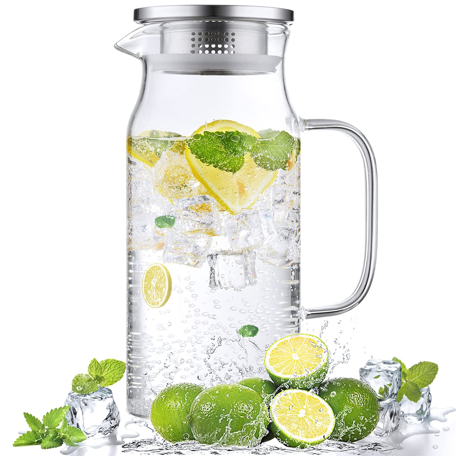 1.2 Liter 40 oz Small Glass Pitcher with Lid and Spout, Glass Carafe for Hot/Cold Water, Iced Tea... | Amazon (US)