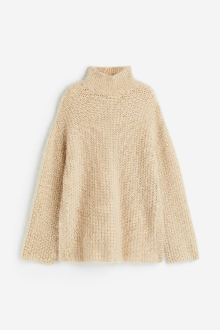 Pull en mohair mélangé avec col cheminée - Beige - FEMME | H&M FR | H&M (FR, IT, ES, PT, BE)