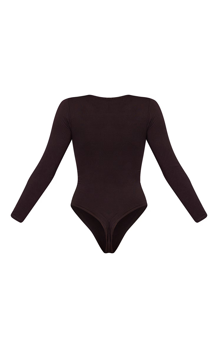Basic Chocolate Crew Neck Long Sleeve Bodysuit | Pretty Little Thing (Australia & New Zealand)