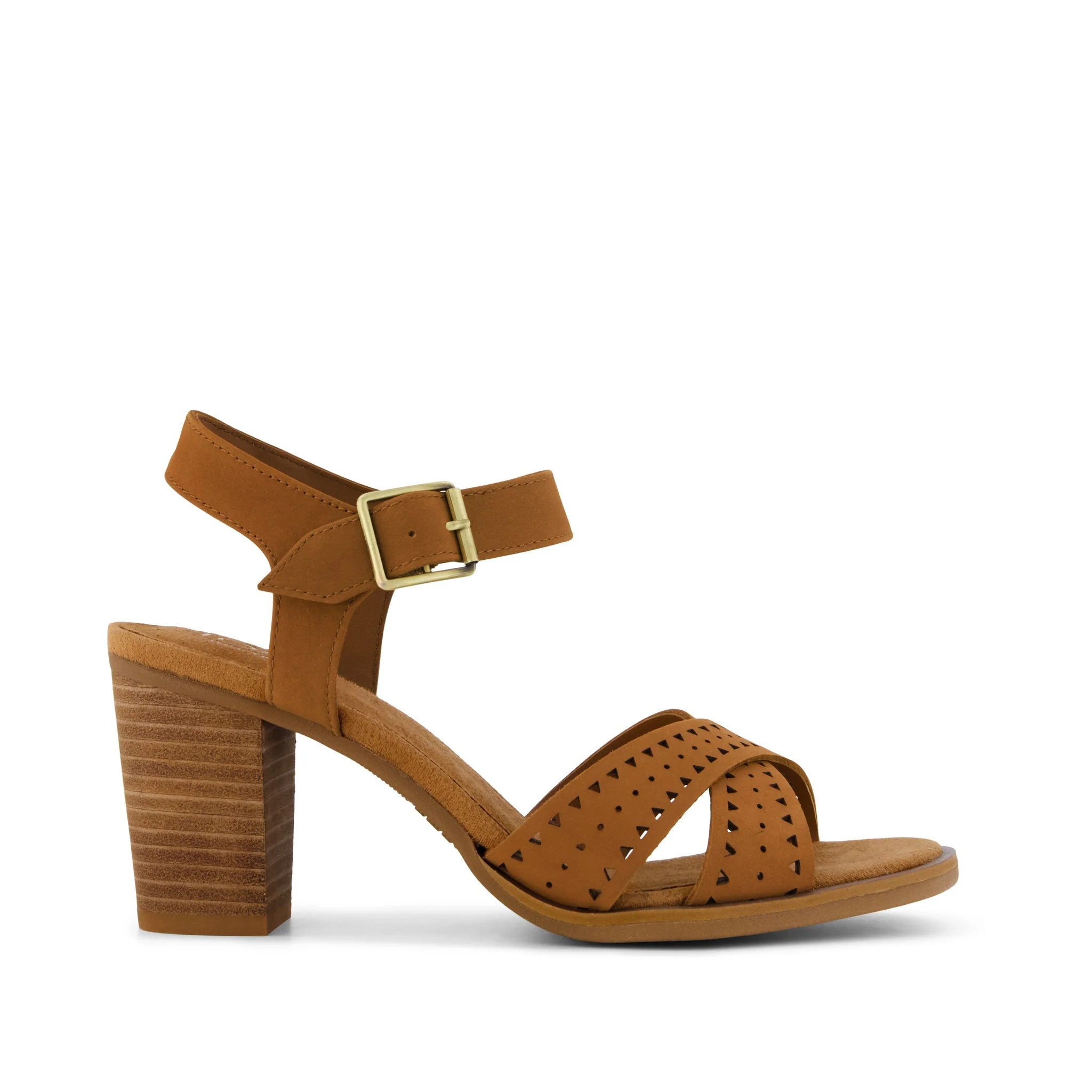 Womens Majorca Strappy Heeled Sandal Brown Perforated Leather | Toms EMEA
