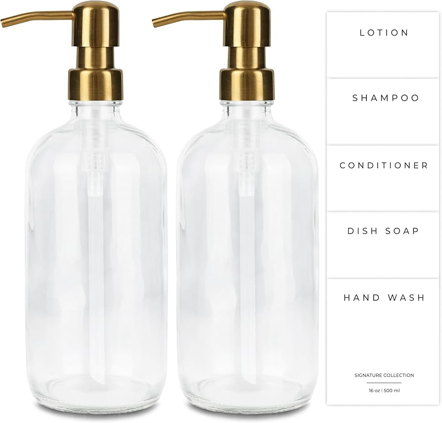 Emerson Essentials Soap Dispenser, Dish Bottles for Kitchen - Soap Bathroom Set, Glass Bottle Dis... | Amazon (US)