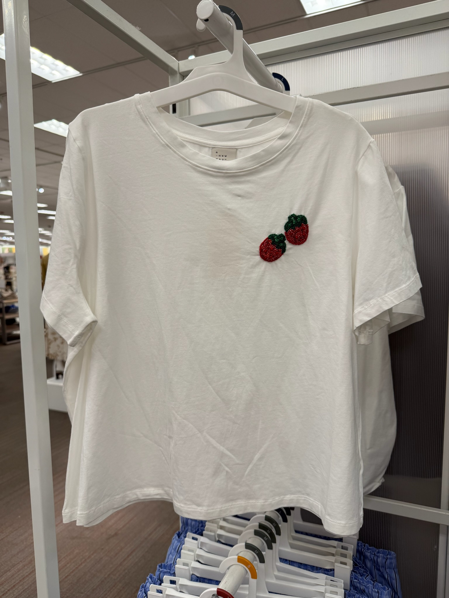 How darling is this A New Day embellished t-shirt? The little strawberry detail is so sweet and adds the perfect pop of color to a classic white tee. It is such a fun, elevated basic that looks amazing paired with your favorite denim or a cute midi skirt. This is definitely going to be a spring and summer staple for me!

accolade crew neck pullover, chocolate brown outfit, date night outfits, dark wash denim, silver hardware, analog hobbies, valentines outfit women, knits and shawls, valentines day outfit women, vacation outfits beach, target style, a new day, strawberry shirt, embellished tee, spring fashion, casual chic, target finds, summer style, aesthetic outfit, affordable style 

 #LTKValentine #LTKgrwm #LTKootd