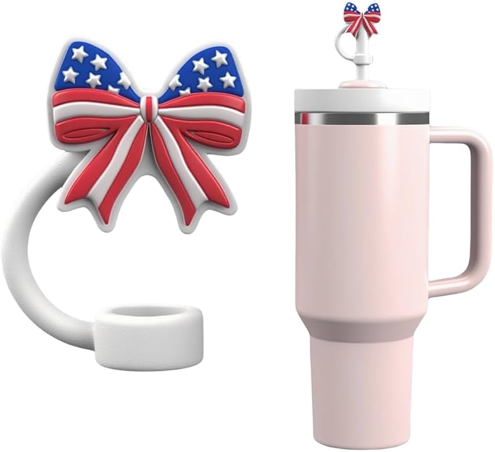 Straw Cover for Stanley Cup 10mm 0.4in American Flag Bow Shape Silicone Straw Topper for Stanley ... | Amazon (US)