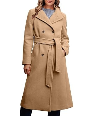 Fisoew Abrigos de doble botonadura para mujer, abrigo largo de invierno, trabajo, oficina, abrigo... | Amazon (US)