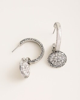 Reversible Silvertone Etched Pave Hoop Earrings | Chico's
