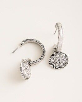 Reversible Silvertone Etched Pave Hoop Earrings | Chico's