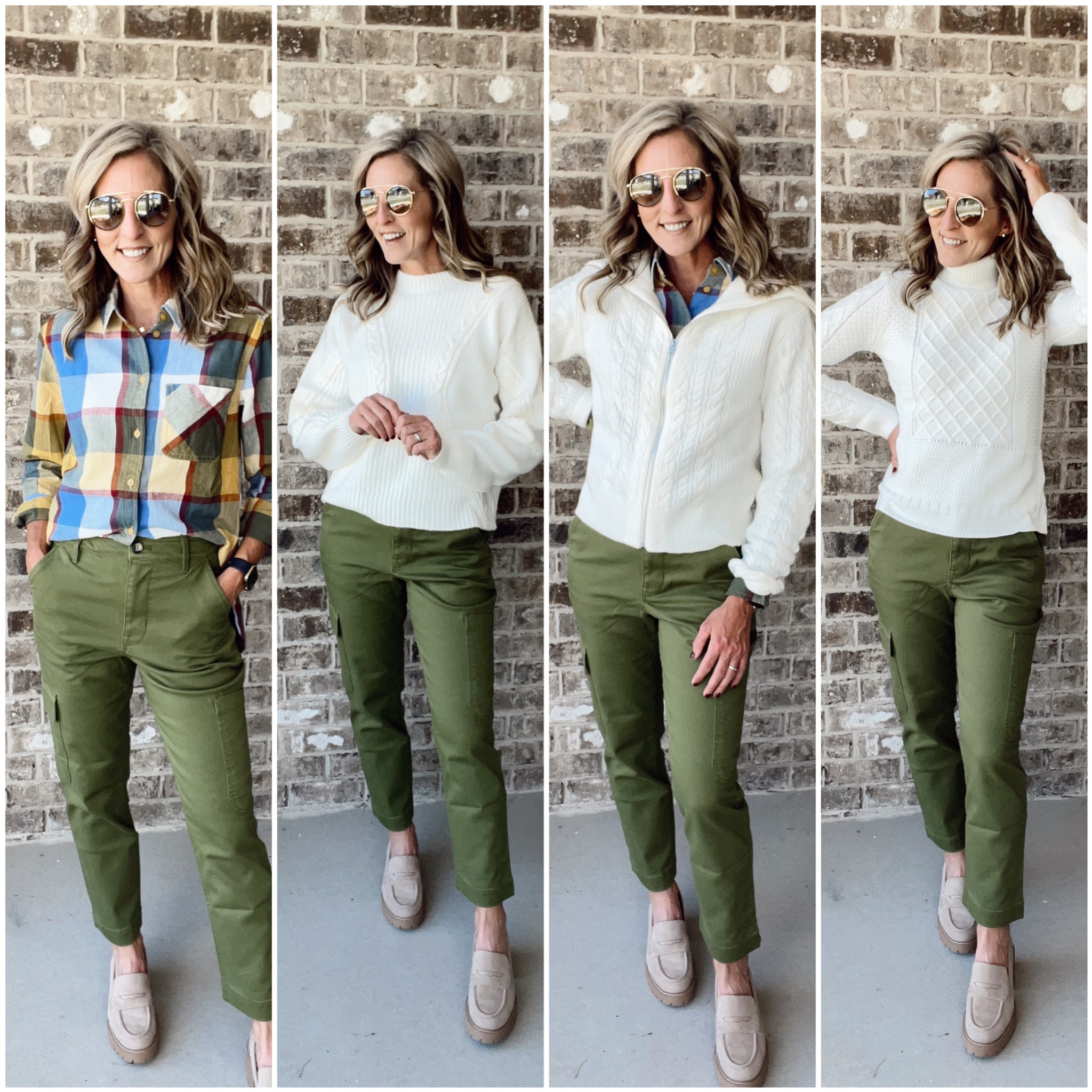 One amazing pair of $16 cargo pants from Walmart and three winter white sweater that are less than $30! 
Wearing a size 4 in pants 
Wearing size small in sweaters 

#LTKworkwear #LTKstyletip #LTKfindsunder50