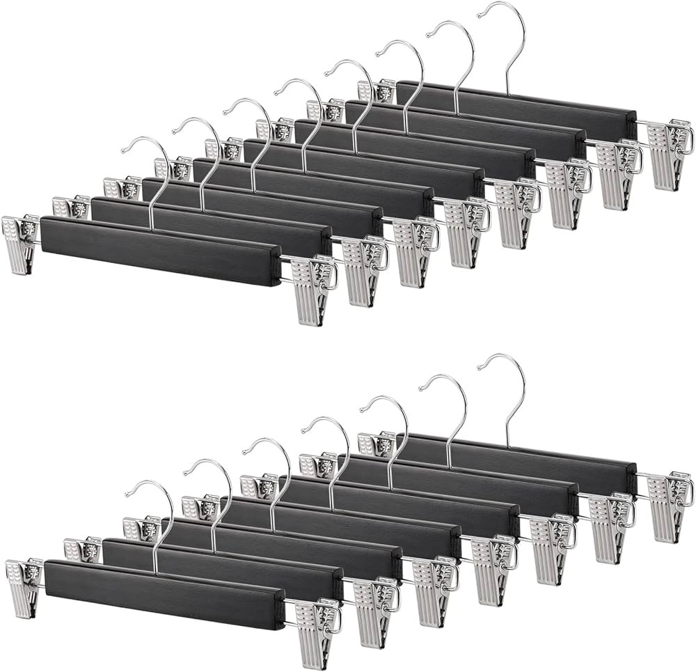 Tosnail 15 Pack 14-Inches Natural Wooden Hangers Skirt Pants Clothes Hangers with Clips Jeans Han... | Amazon (US)