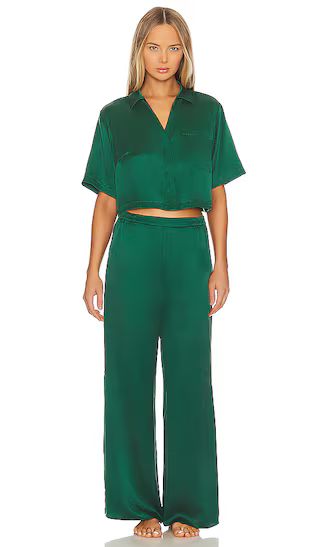 Washable Silk High Rise Pant Set in Hum Forest | Revolve Clothing (Global)