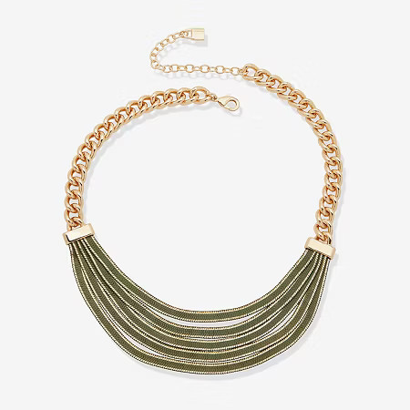 Worthington Gold Tone Womens 16 Inch Collar Necklace, One Size, Green | JCPenney