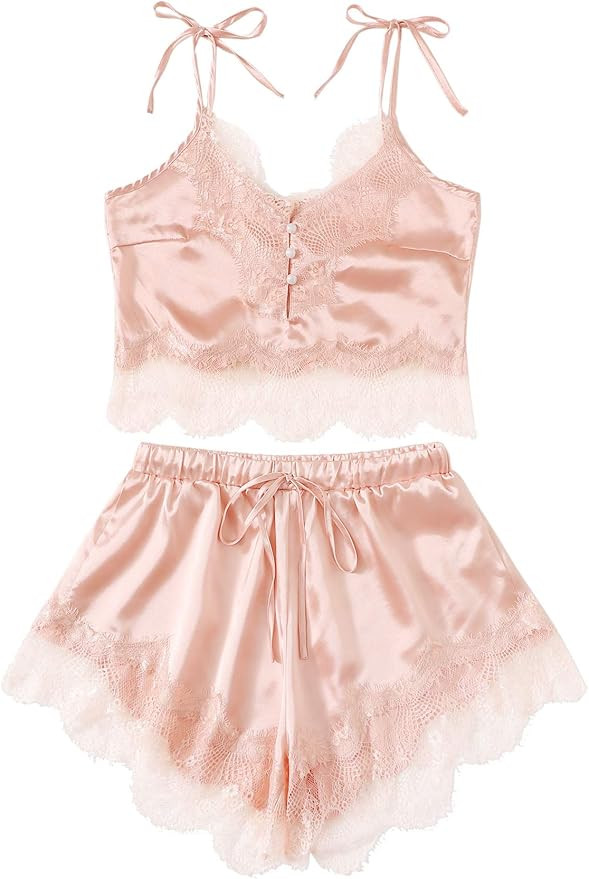DIDK Women's Lace Trim Bralette Shorts Pajama Set Lingerie Nightwear | Amazon (US)