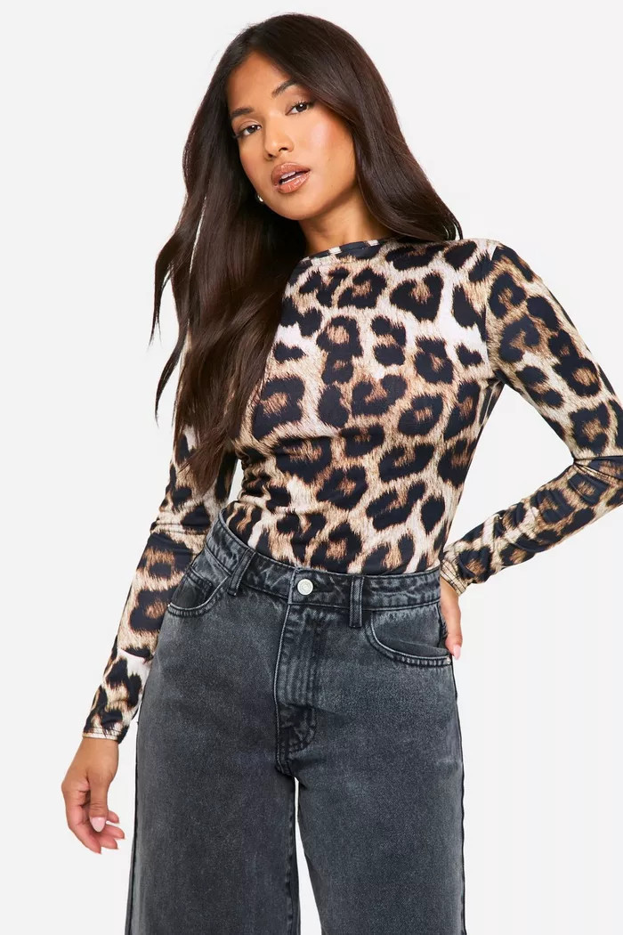Petite Leopard Long Sleeve Bodysuit | boohoo (US & Canada)