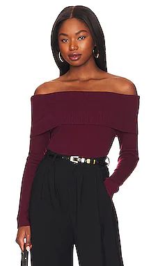 Line & Dot Lyla Off Shoulder Sweater in Burgundy from Revolve.com | Revolve Clothing (Global)