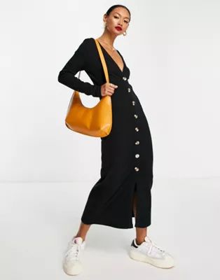ASOS DESIGN super soft button through cardigan midi dress in black | ASOS (Global)