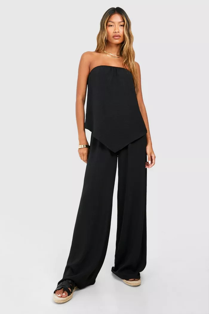 Hammered V Hem Bandeau & Wide Leg Pants | boohoo (US & Canada)