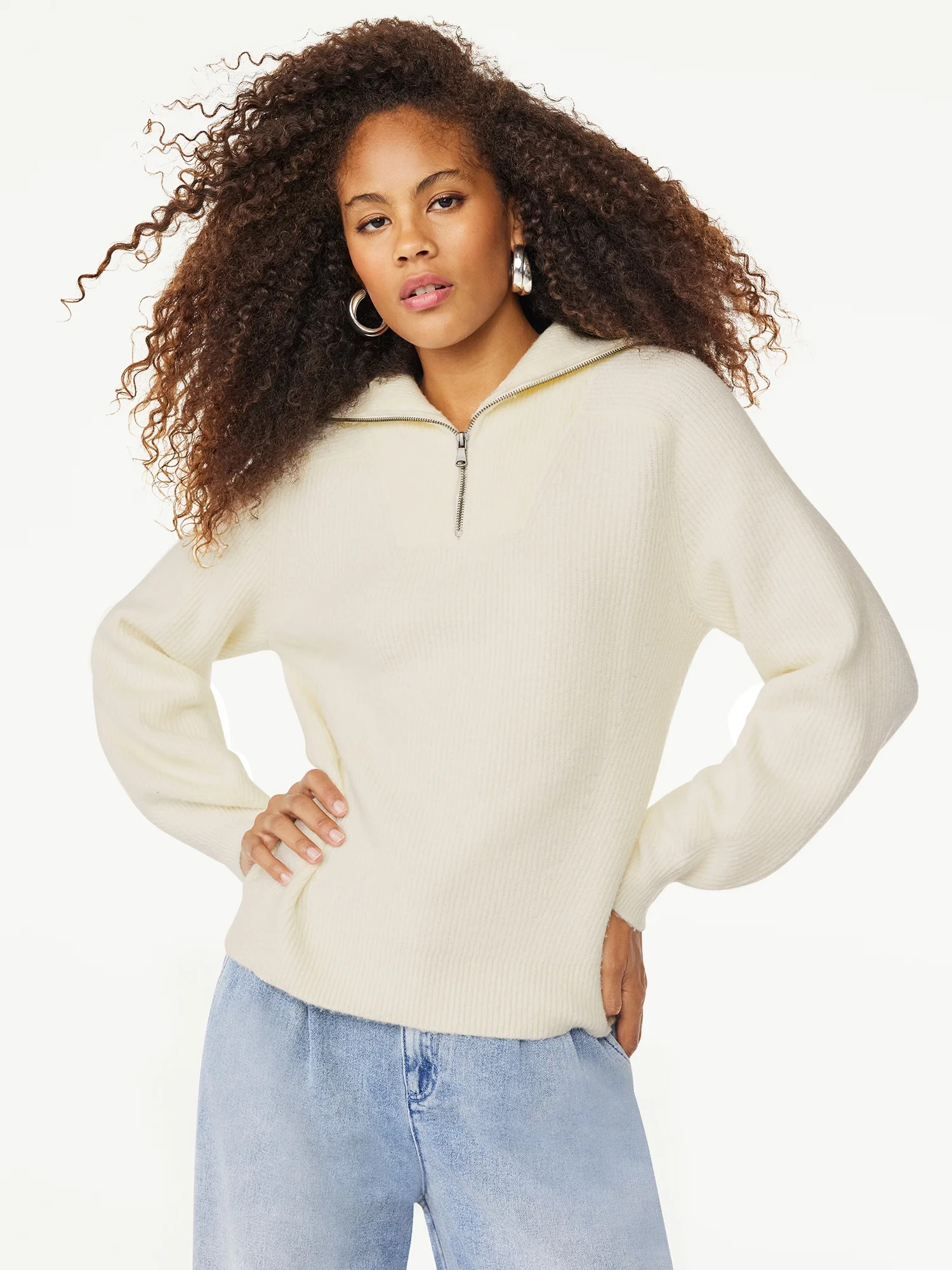 Scoop Women's Half Zip Sweater with Long Sleeves, Sizes XS-XXL | Walmart (US)