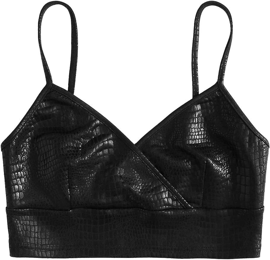 SheIn Women's V Neck Wrap Leather Camisole Sleeveless Strappy Crop Cami Tops | Amazon (US)