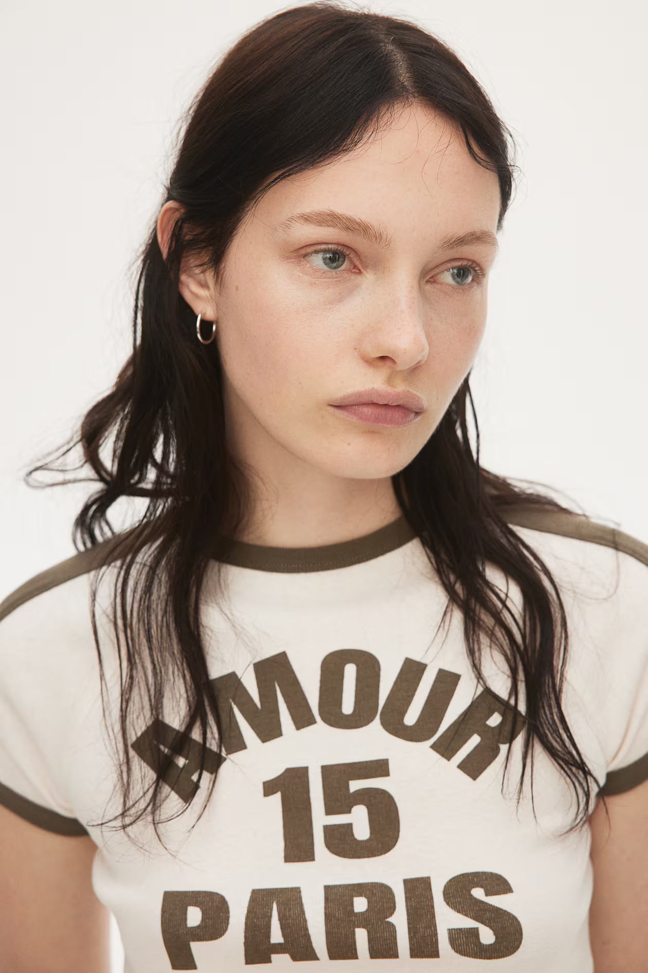 Motif-detail T-shirt - Round Neck - Short sleeve - Cream/Amour - Ladies | H&M US | H&M (US + CA)