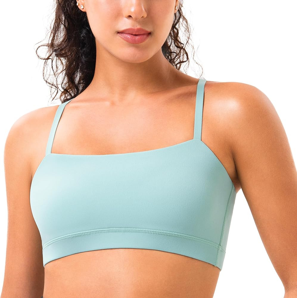 YUNOGA Womens Adjustable Spaghetti Thin Strap Sports Bra Square Neck Padded Wireless Workout Yoga... | Amazon (US)