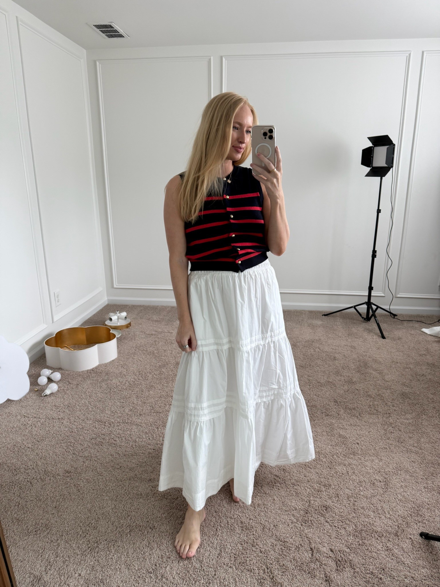 Dressy casual summer workwear look! Wearing size small in the sweater and skirt. Skirt is bump friendly. Summer outfits // spring outfits // workwear // work outfits // maxi skirts 

#LTKSeasonal #LTKWorkwear #LTKBump