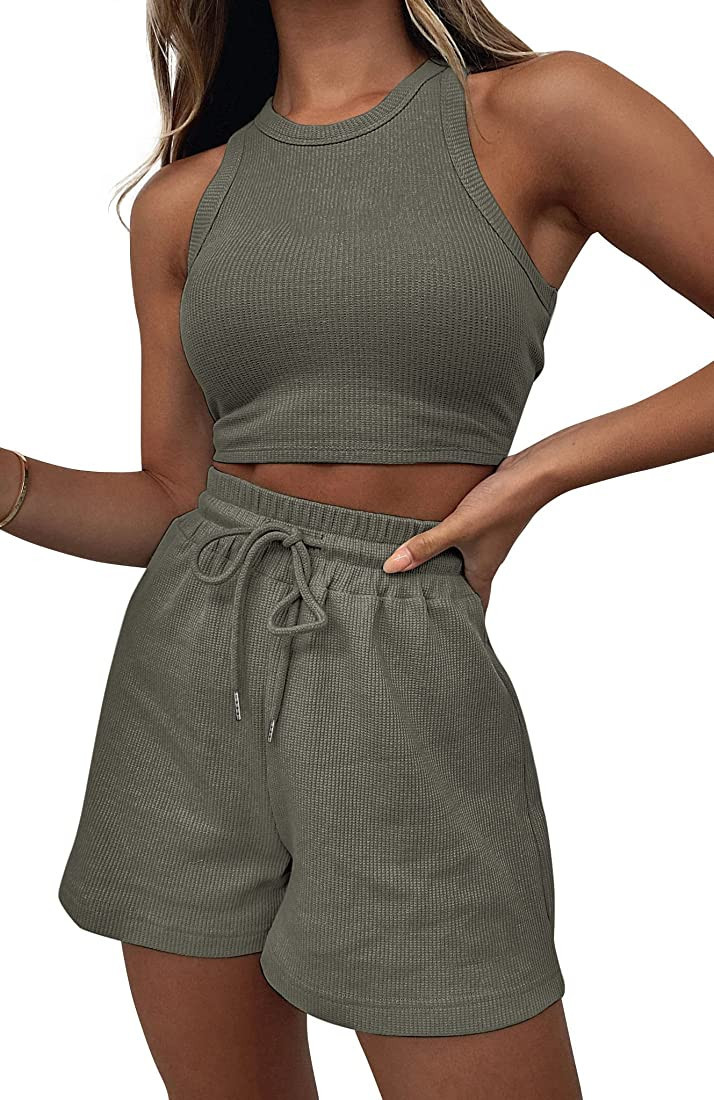 Flechazo Women's Two Piece Lounge Sets for Women-2 Piece Shorts Outfits Sets Cute Sleeveless Crop... | Amazon (US)