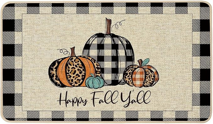 Happy Fall Y'all Doormat Fall Buffalo Check Plaid Pumpkin Door Mats Autumn Farmhouse Rugs Entranc... | Amazon (US)