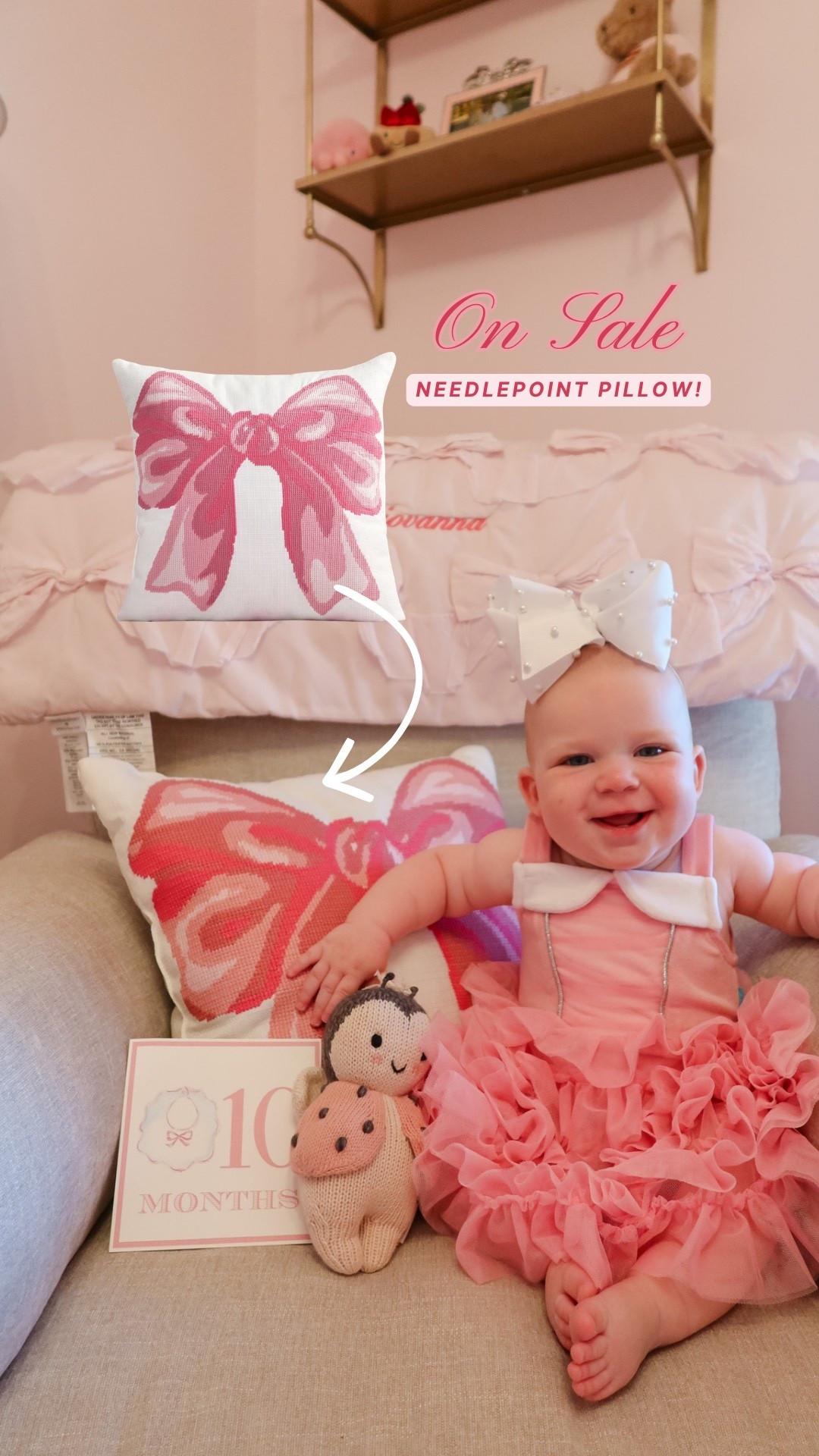 The cutest bow pillow! The perfect needlepoint pillow for any girly space. We have it in baby girls room. The sweetest girly home find! 

Bow pillow / girly home / grandmillenial home / baby girl nursery / girls room / teen girls room / home sale 

 #LTKKids #LTKBaby #LTKHome
