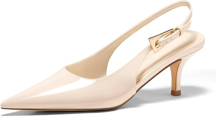 Coutgo Womens Slingback Heels Kitten Low Heel Dress Shoes Closed Pointed Toe Buckle Pumps Work We... | Amazon (US)