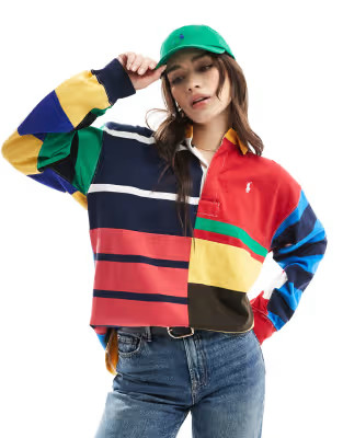 Polo Ralph Lauren multi stripe rugby top with logo | ASOS | ASOS (Global)