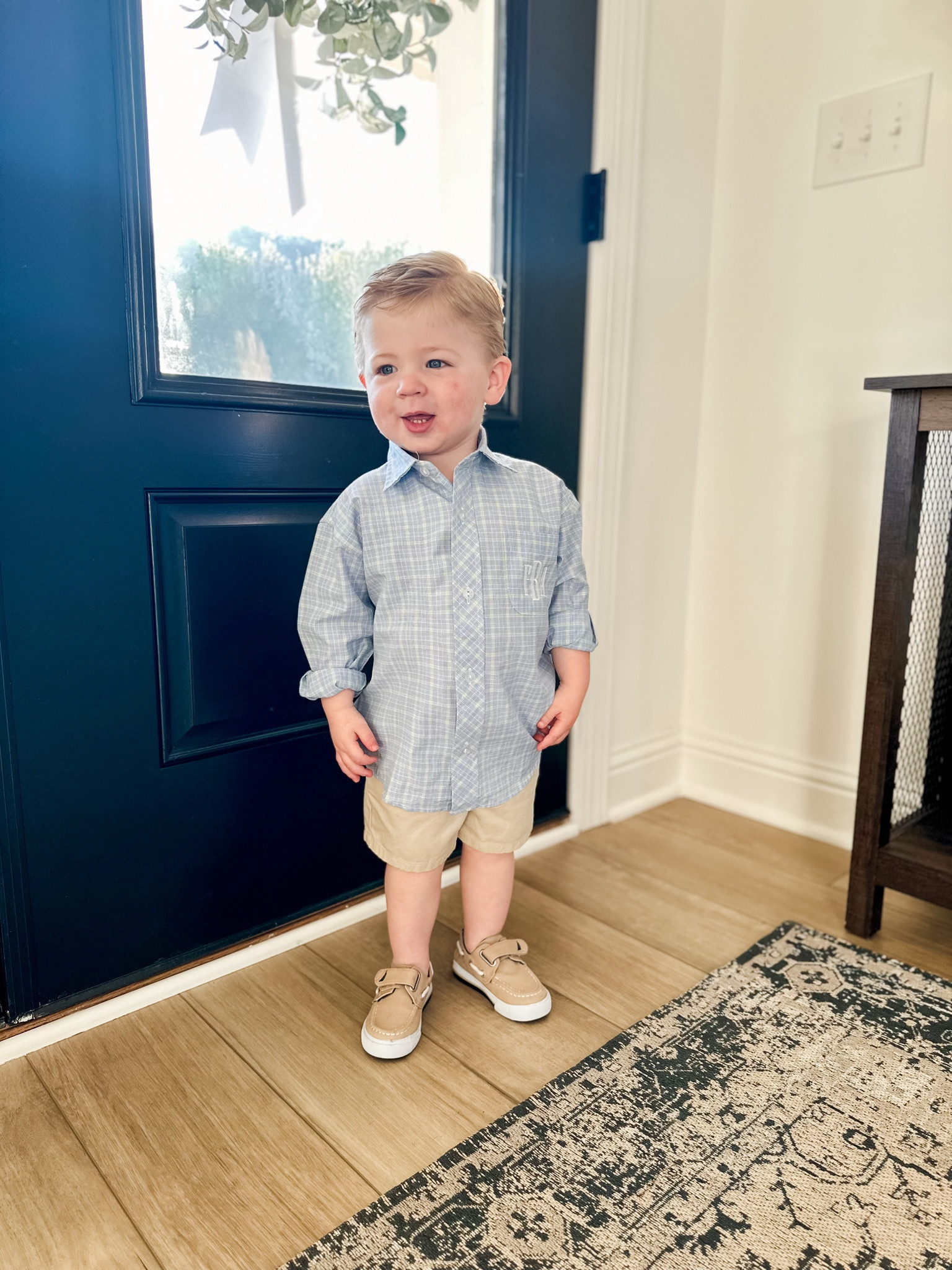 The sweetest monogrammed button up for your little boy! 

Toddler boy Easter outfit. Easter outfit for boys. Button up for boys. Toddler dress shirt. 