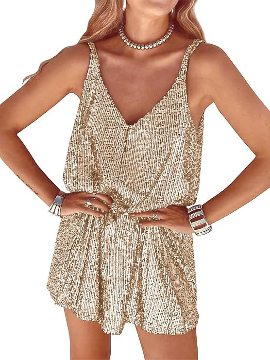 Women Sequin Sexy V Neck Shift Dress Sparkly Glitter Sleeveless Short Flowy Loose Party Night Out... | Amazon (US)