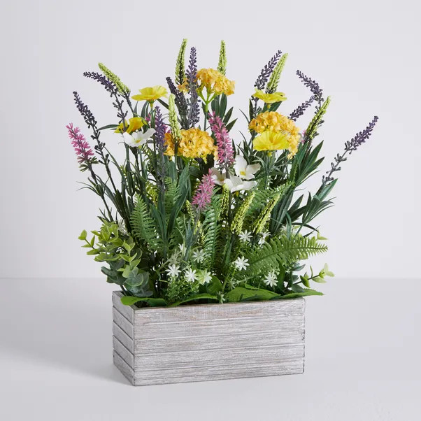 Artificial Wild Flowers in a Wooden Planter | Dunelm (migrated)