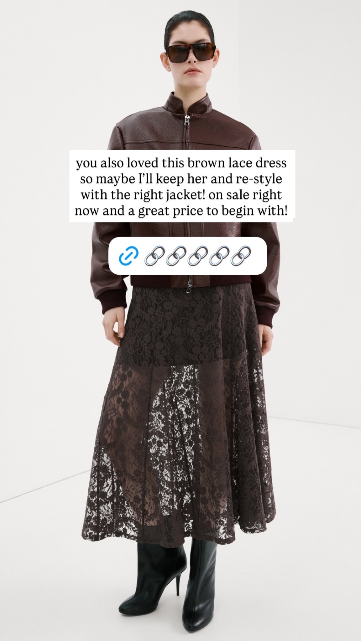 you also loved this brown lace dress so maybe I’ll keep her and re-style with the right jacket! on sale right now and a great price to begin with! I did my true size