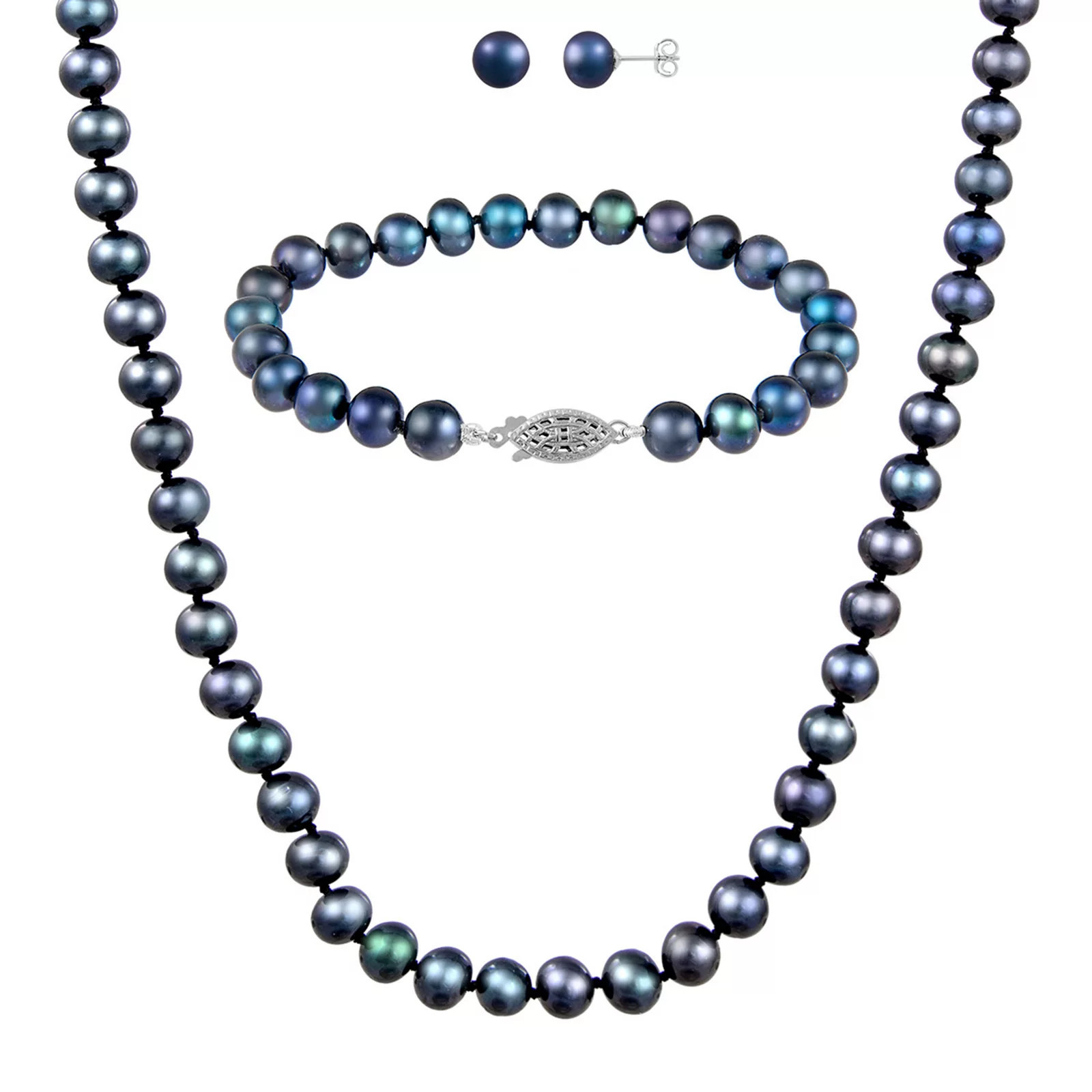 Splendid Pearls Black Freshwater Pearl 3-Piece Set, Women's, Size: 18"", Sterling | Kohl's